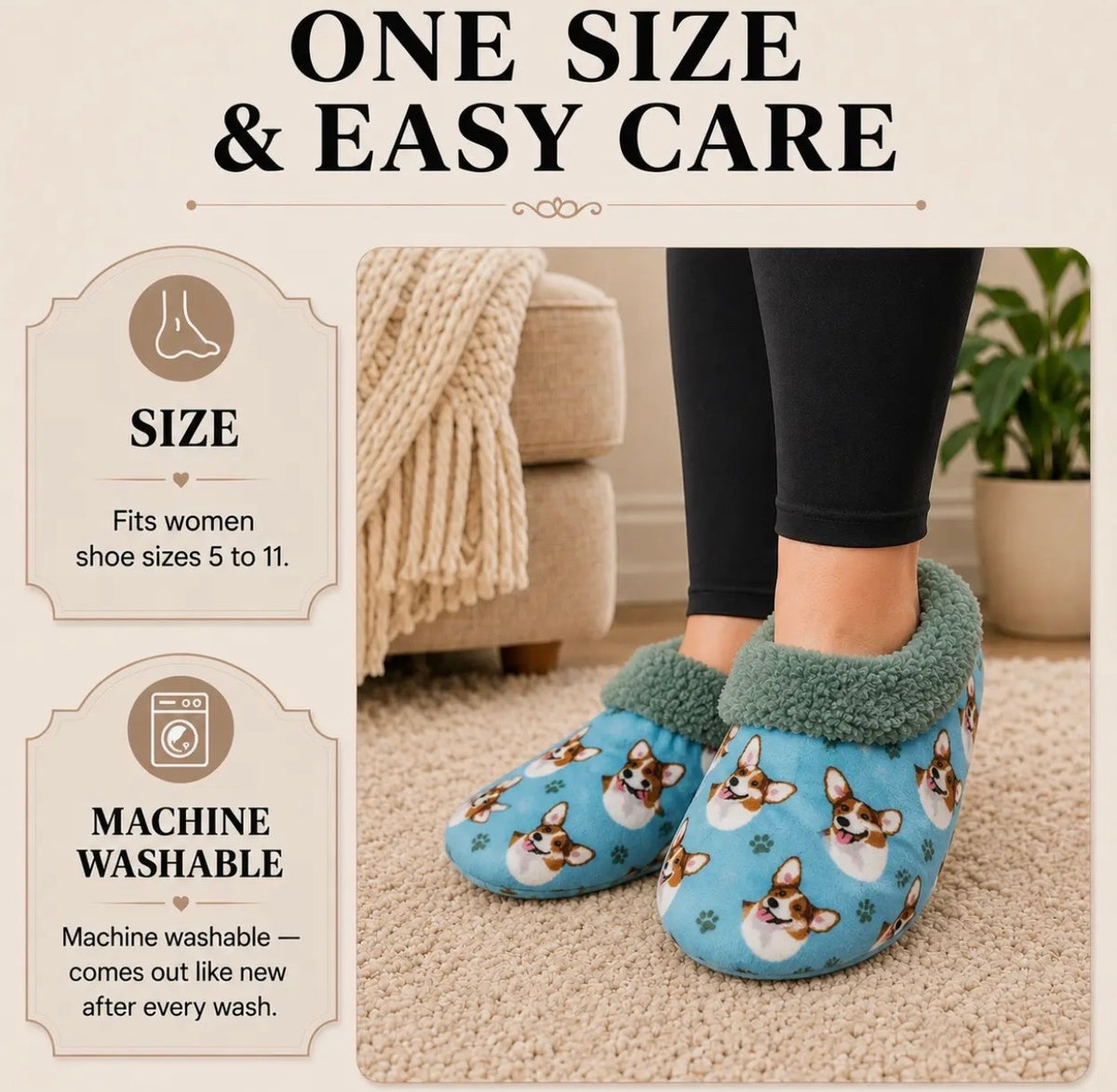 WELSH CORGI Dog Ladies Non-Slip Slippers COMFIES BRAND By E&S Pets