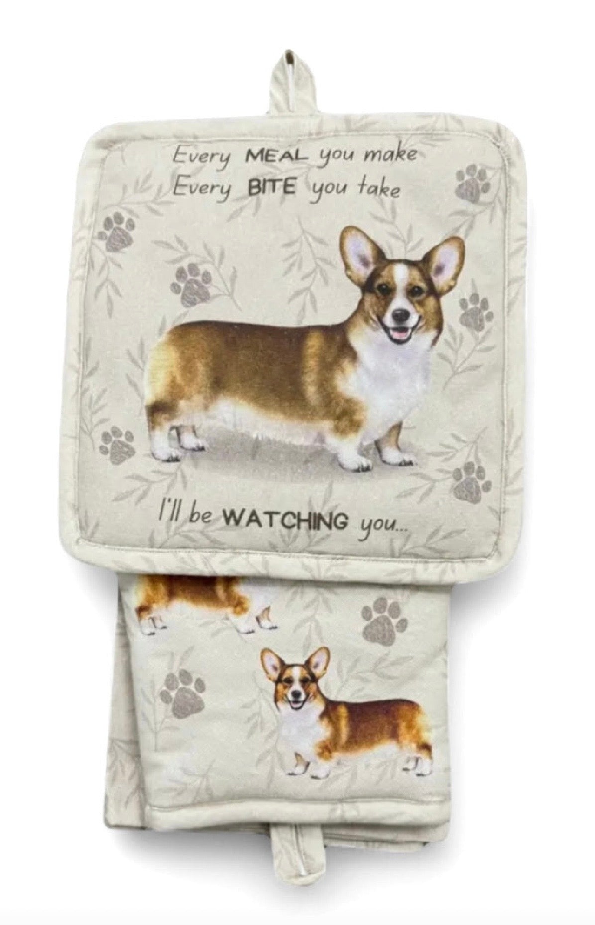 DOG & CAT 3 Piece Oven Mitt & Tea Towel Set By E&S Pets (CHOOSE BREED) - Novelty Socks And Slippers