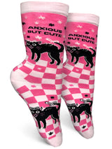 GROOVY THINGS Co. Brand Ladies BLACK CAT Socks ANXIOUS BUT CUTE - Novelty Socks And Slippers