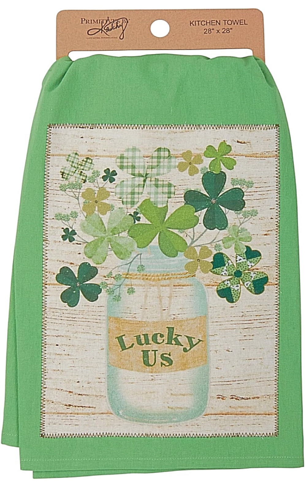 PRIMITIVES BY KATHY ST. PATRICKS DAY SHAMROCKS Kitchen Tea Towel ‘LUCKY US’ - Novelty Socks And Slippers