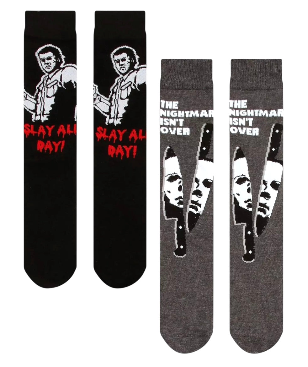 HALLOWEEN II Men’s 2 Pair Of MICHAEL MYERS Socks ‘THE NIGHTMARE ISN’T OVER’ - Novelty Socks And Slippers