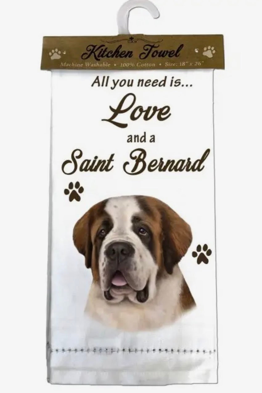 ALL YOU NEED IS LOVE & A DOG Kitchen Tea Towel By E&S Pets (Choose Breed)