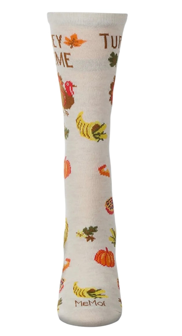 TURKEY TIME Ladies Thanksgiving Socks MeMoi Brand - Novelty Socks And Slippers