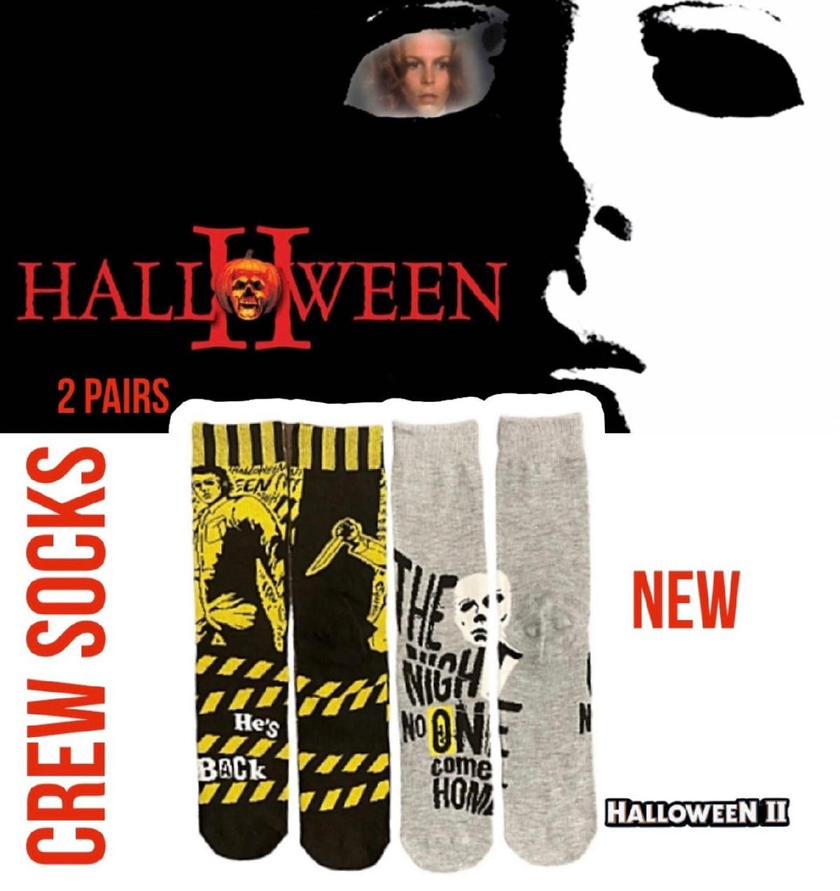 HALLOWEEN II Men’s 2 Pair Of MICHAEL MYERS Socks (CHOOSE FROM 8 STYLES)