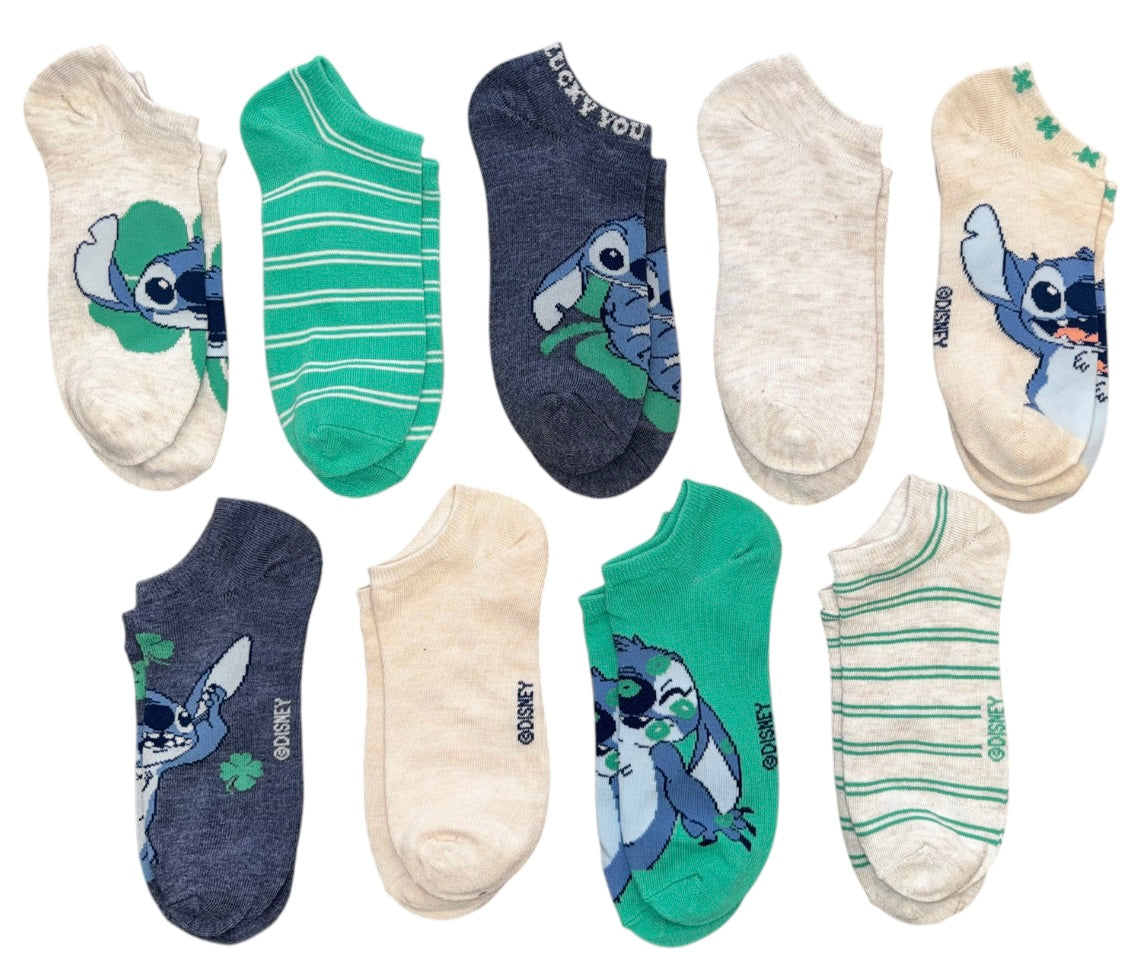 DISNEY LILO & STITCH Ladies St Patrick’s Day Low Show Socks ‘LUCKY YOU’ - Novelty Socks And Slippers