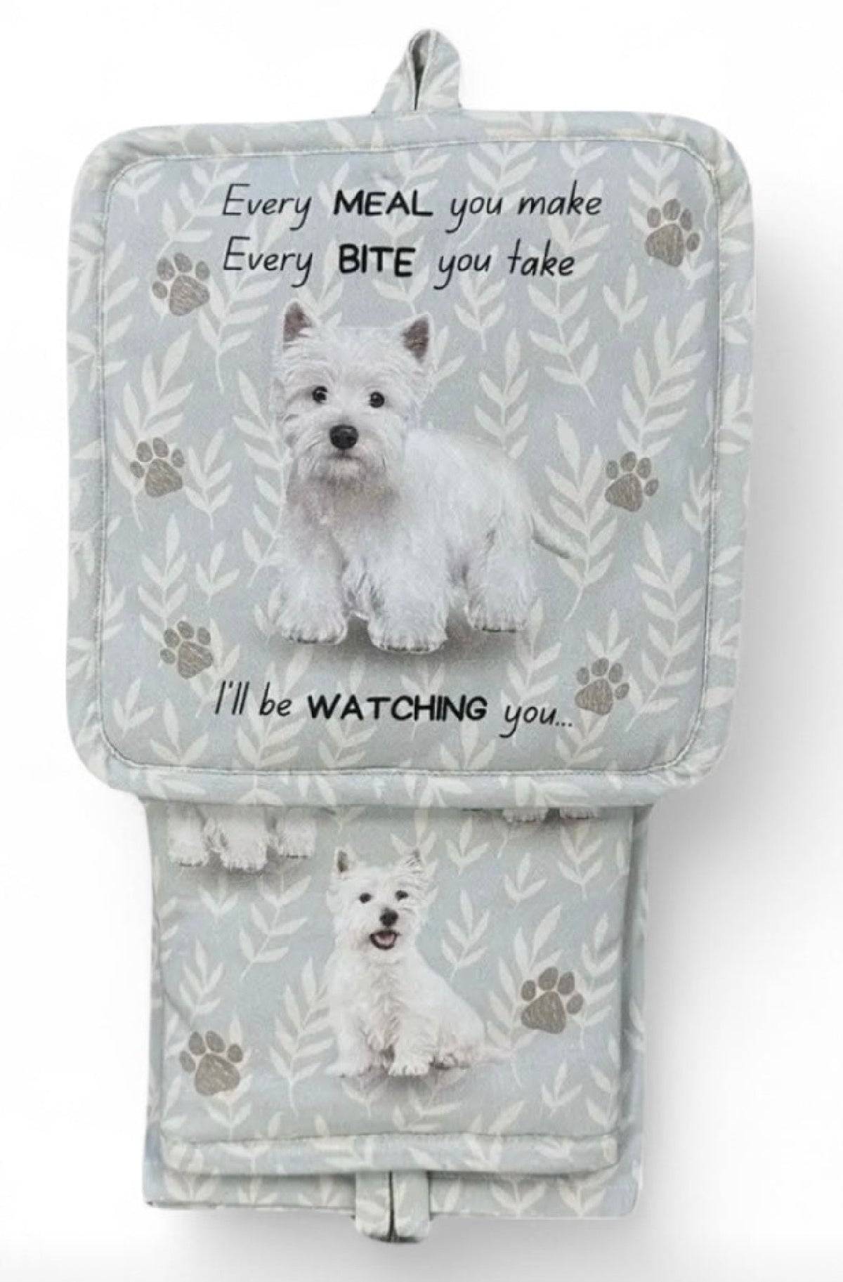 DOG & CAT 3 Piece Oven Mitt & Tea Towel Set By E&S Pets (CHOOSE BREED) - Novelty Socks And Slippers