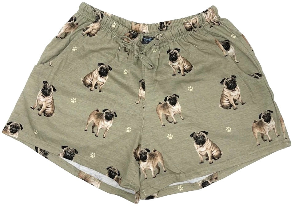 COMFIES LOUNGE PJ SHORTS Ladies PUG DOG By E&S PETS - Novelty Socks And Slippers