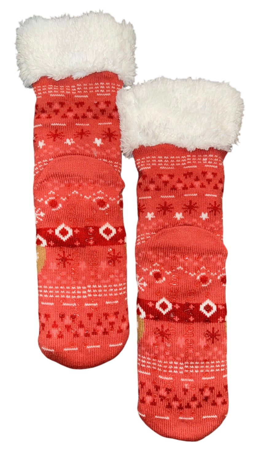 RUDOLPH THE RED NOSED REINDEER Ladies Sherpa Lined Gripper Bottom Slipper Socks - Novelty Socks And Slippers