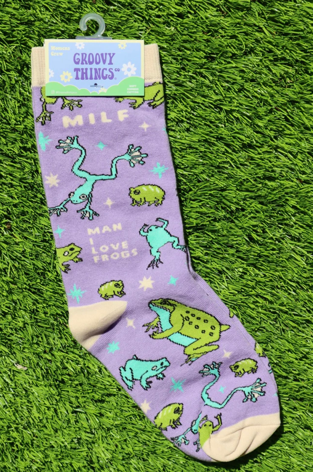 GROOVY THINGS Brand Ladies MILF Socks Man I Love Frogs - Novelty Socks And Slippers