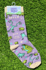 GROOVY THINGS Brand Ladies MILF Socks Man I Love Frogs - Novelty Socks And Slippers