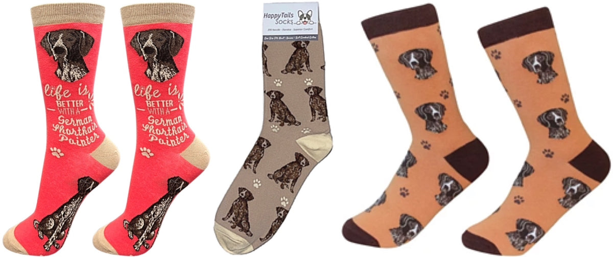 GERMAN SHORTHAIRED POINTER Dog Unisex Socks CHOOSE SOCK DADDY, HAPPY TAILS, LIFE IS BETTER - Novelty Socks for Less