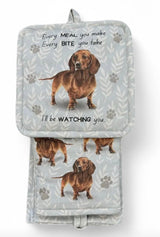 DOG & CAT 3 Piece Oven Mitt & Tea Towel Set By E&S Pets (CHOOSE BREED) - Novelty Socks And Slippers