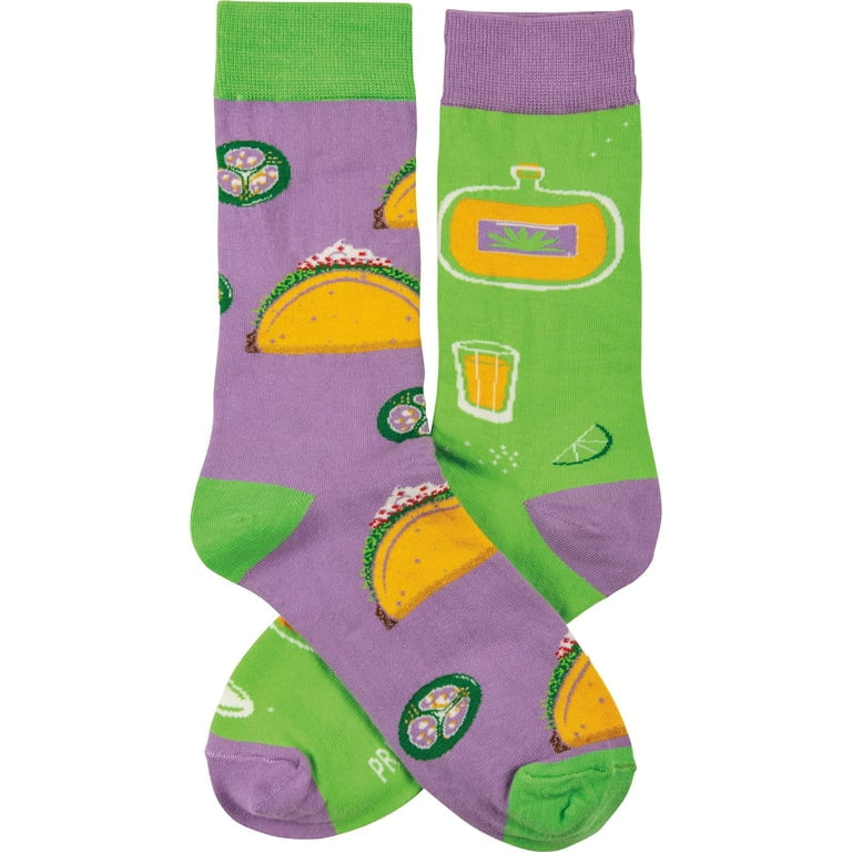 TACOS & TEQUILA Adult Unisex Mismatched Socks With JALAPEÑOS PRIMITIVES BY KATHY Brand