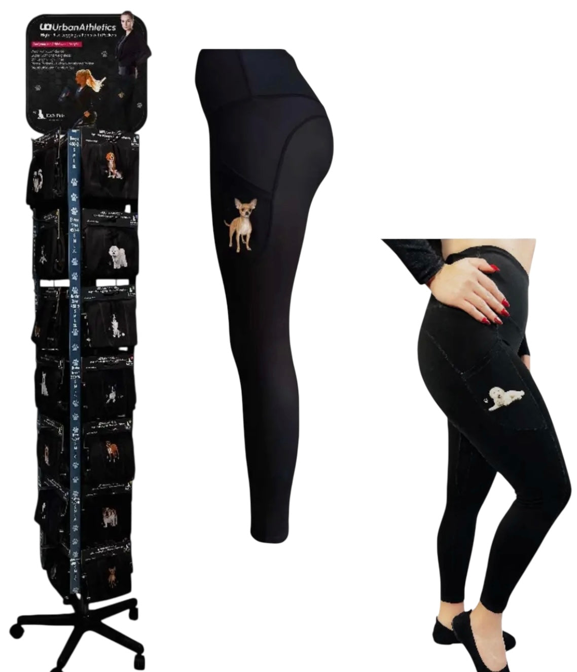 URBAN ATHLETICS Ladies PUG DOG High Rise Leggings With Pockets E&S Pets - Novelty Socks And Slippers