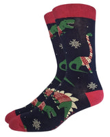 GOOD LUCK SOCK Brand Men’s CHRISTMAS DINOSAUR Socks - Novelty Socks And Slippers
