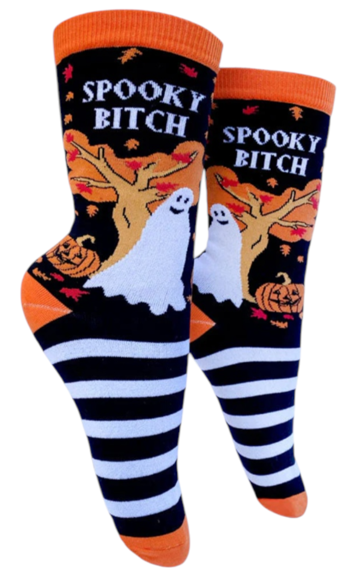 GROOVY THINGS Co Brand Ladies HALLOWEEN Socks ‘SPOOKY BITCH’ - Novelty Socks And Slippers