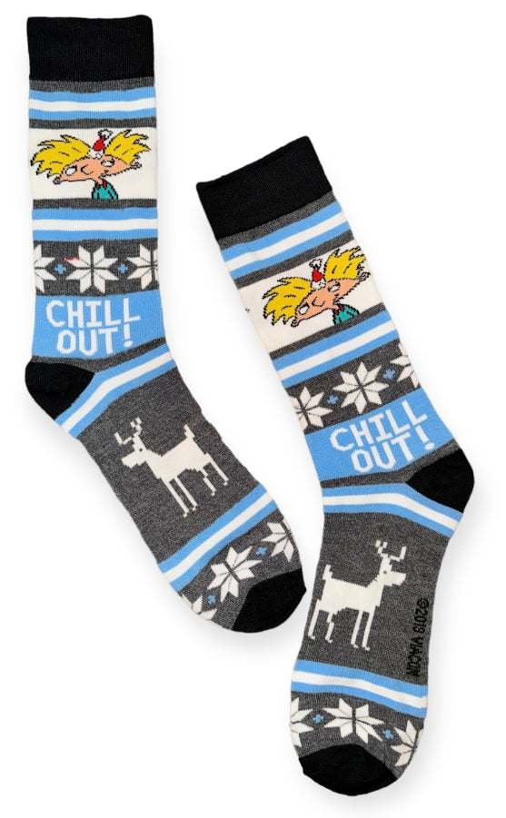 HEY ARNOLD Men's CHRISTMAS Socks ‘CHILL OUT’ WITH SNOWFLAKES & DEER - Novelty Socks And Slippers