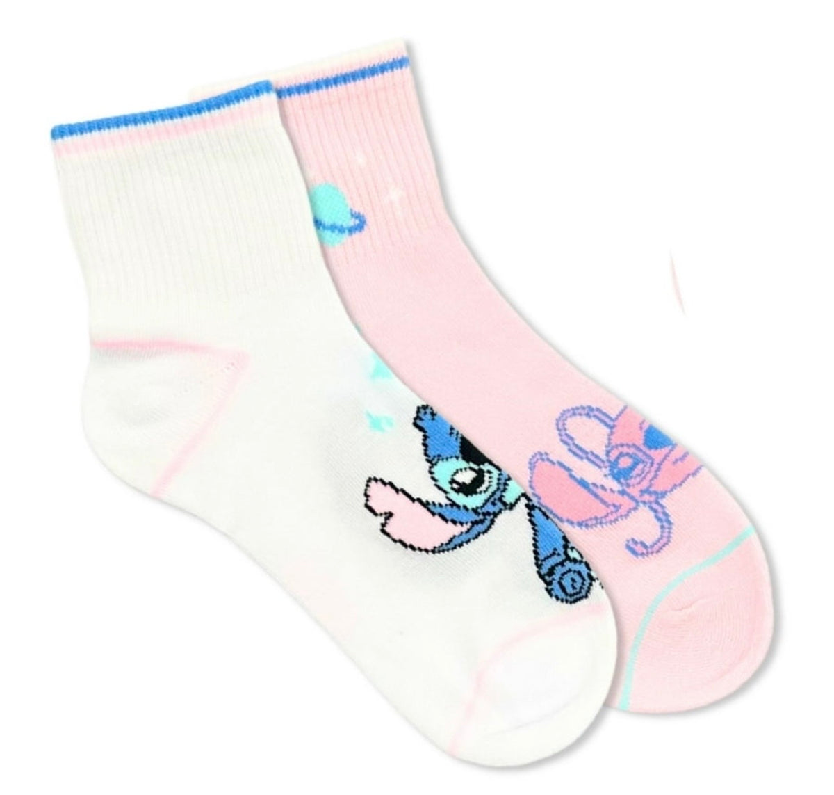 DISNEY STITCH Ladies 2 Pair Of Crew Socks STITCH & ANGEL