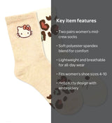HELLO KITTY Ladies 2 Pair Of Crew Socks Animal Print