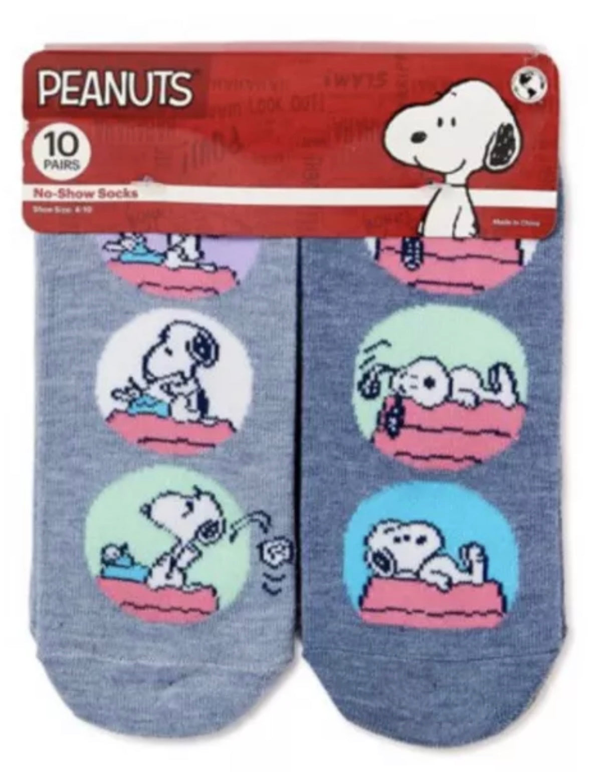PEANUTS Ladies 10 Pair Of No Show Socks SNOOPY, CHARLIE BROWN, LUCY & SALLY - Novelty Socks And Slippers