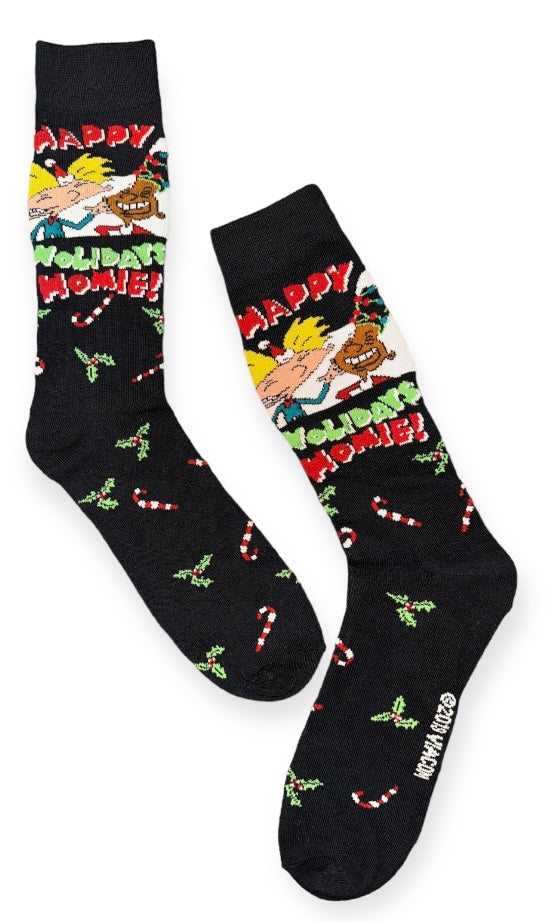 HEY ARNOLD Men’s CHRISTMAS Socks HAPPY HOLIDAYS HOMIE! ARNOLD & GERALD JOHANNSEN - Novelty Socks And Slippers