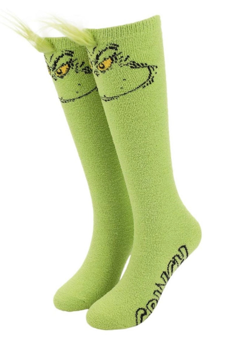 DR. SEUSS HOW THE GRINCH STOLE CHRISTMAS Ladies 3-D Plush Knee High Socks BIOWORLD Brand - Novelty Socks And Slippers