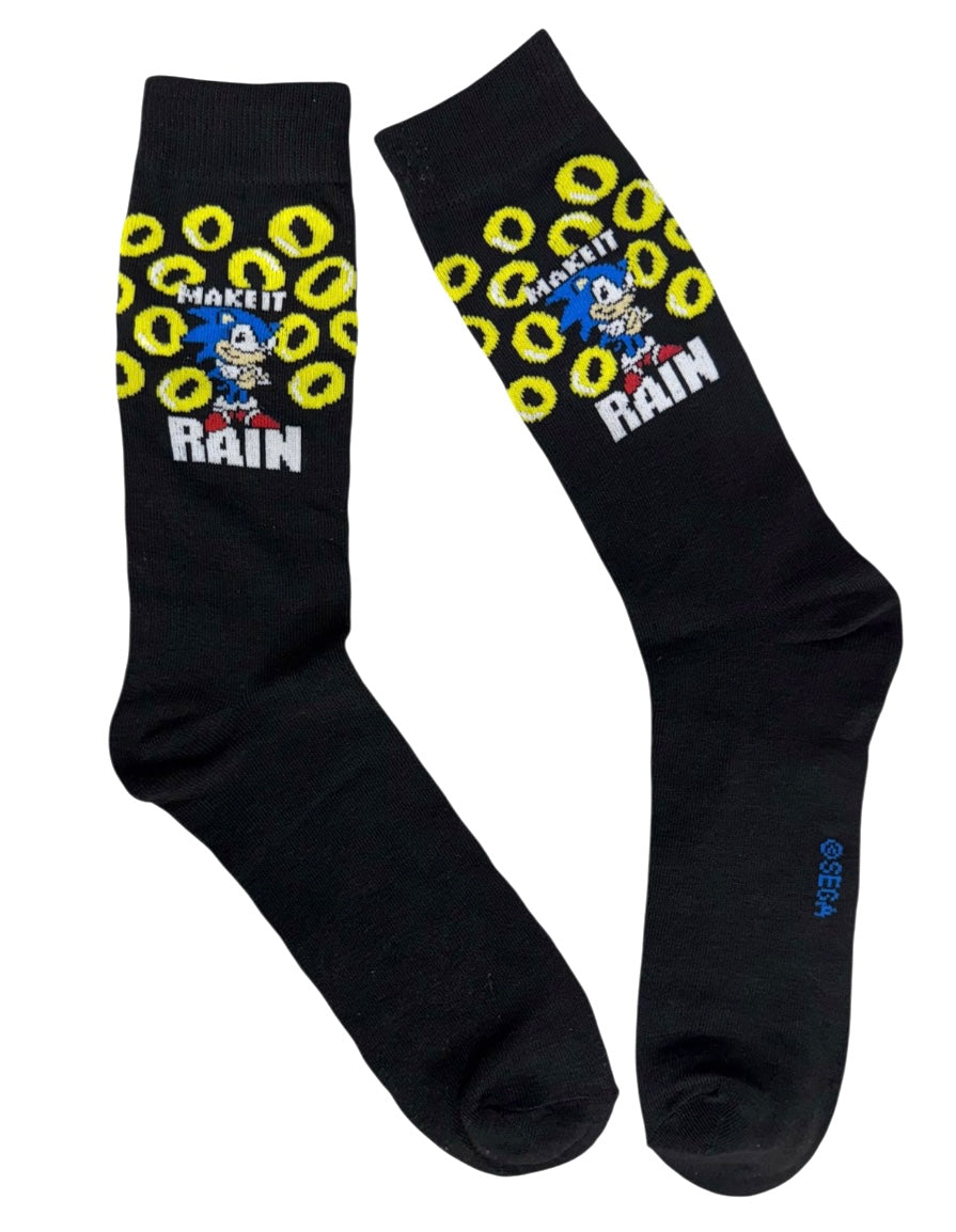 SONIC THE HEDGEHOG Men’s Socks ‘MAKE’ IT RAIN’ With RINGS - Novelty Socks And Slippers
