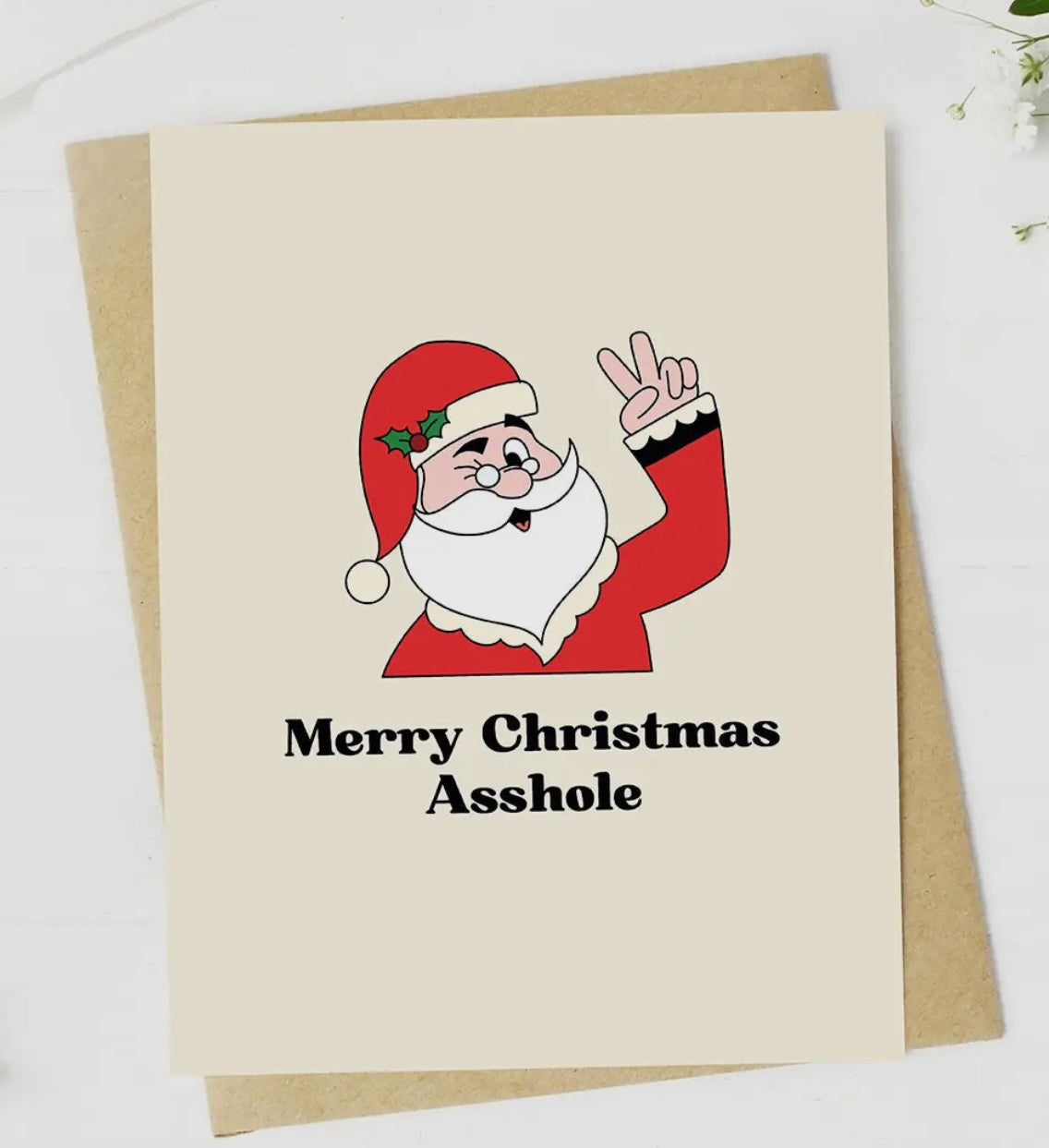 Sassy Christmas Greeting Card With Santa MERRY CHRISTMAS ASSHOLE *MADE IN THE USA! - Novelty Socks And Slippers