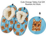 COMFIES BRAND Ladies TABBY CAT (ORANGE) Non-Skid SLIPPERS - Novelty Socks And Slippers
