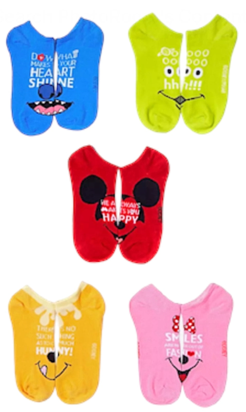 DISNEY 100 Years Ladies 5 Pair Of No Show Socks DISNEY CHARACTER QUOTES - Novelty Socks for Less