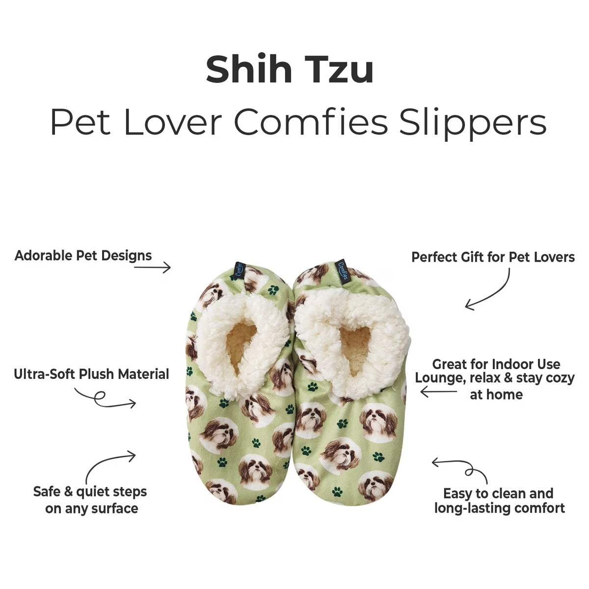 TAN SHIH TZU Dog Ladies Non-Slip Slippers COMFIES BRAND By E&S Pets