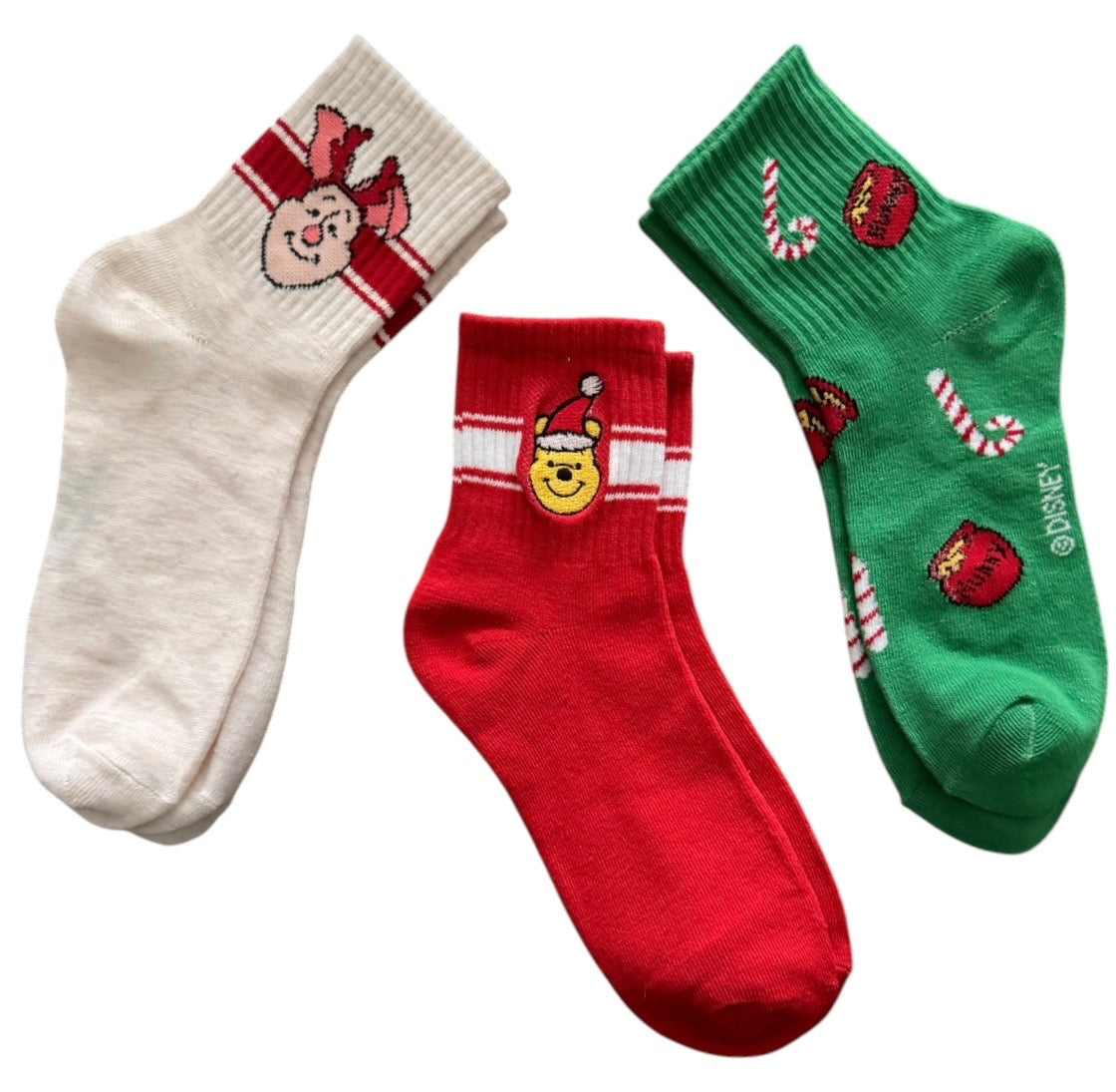 DISNEY Winnie The Pooh Ladies CHRISTMAS 3 Pair Of Socks Winnie & Piglet