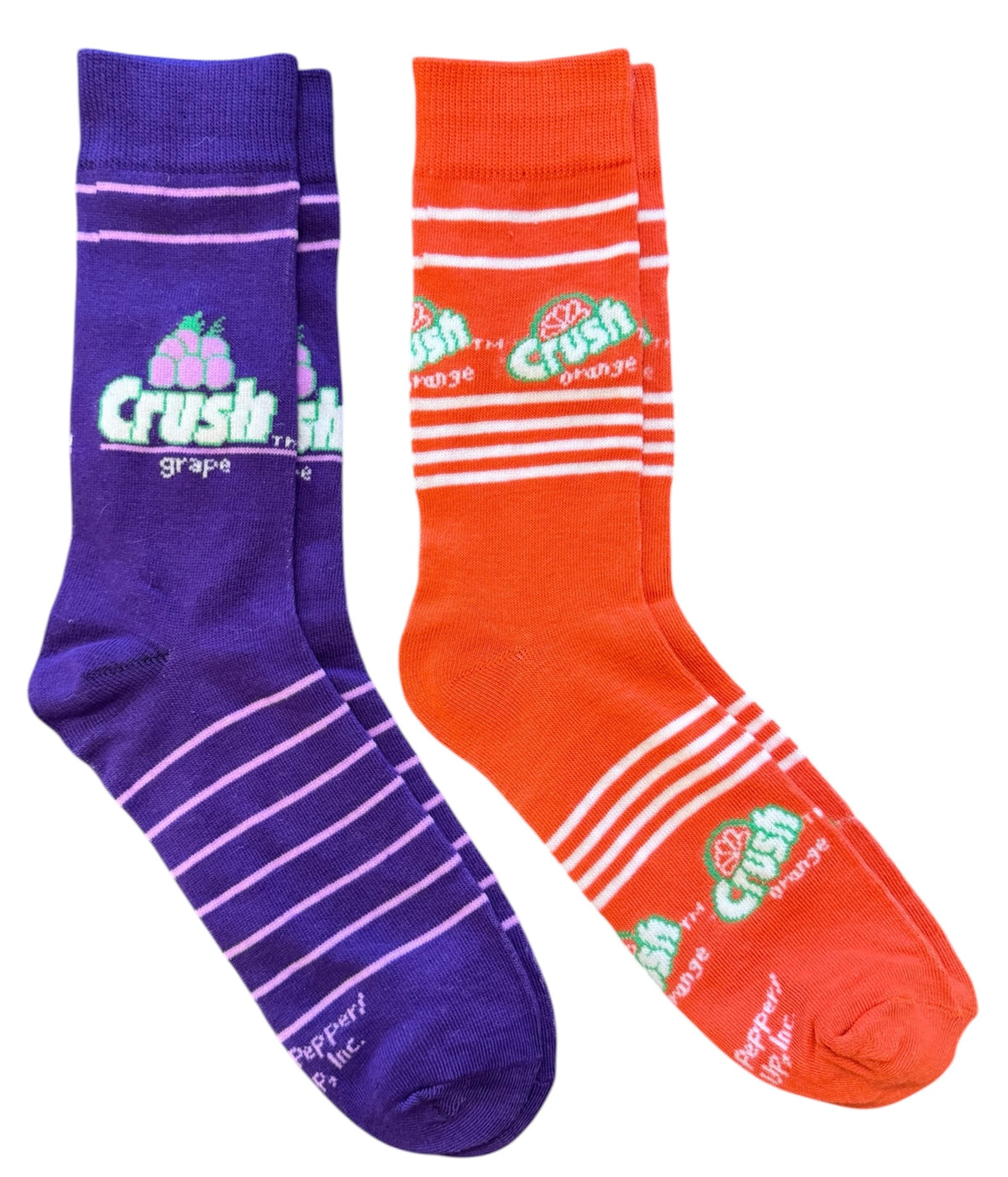 GRAPE CRUSH & ORANGE CRUSH SODA Unisex Adult 2 Pair Of Socks ODD SOX Brand Size Large - Novelty Socks And Slippers