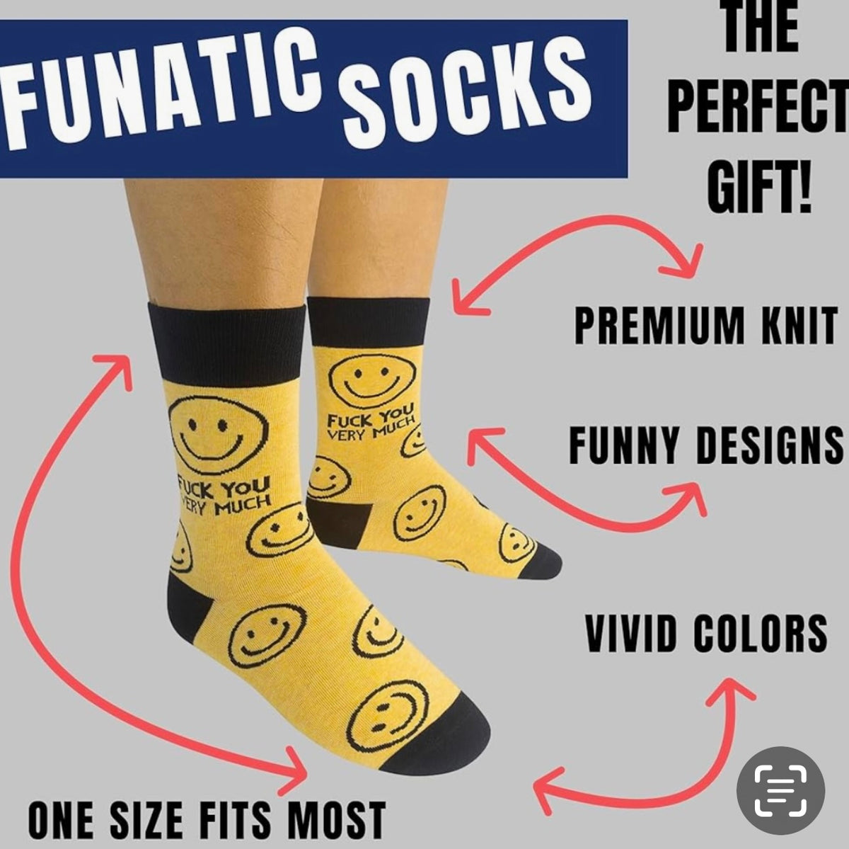 FUNATIC Brand Unisex FUCK YOU VERY MUCH Socks With SMILEY FACES - Novelty Socks And Slippers