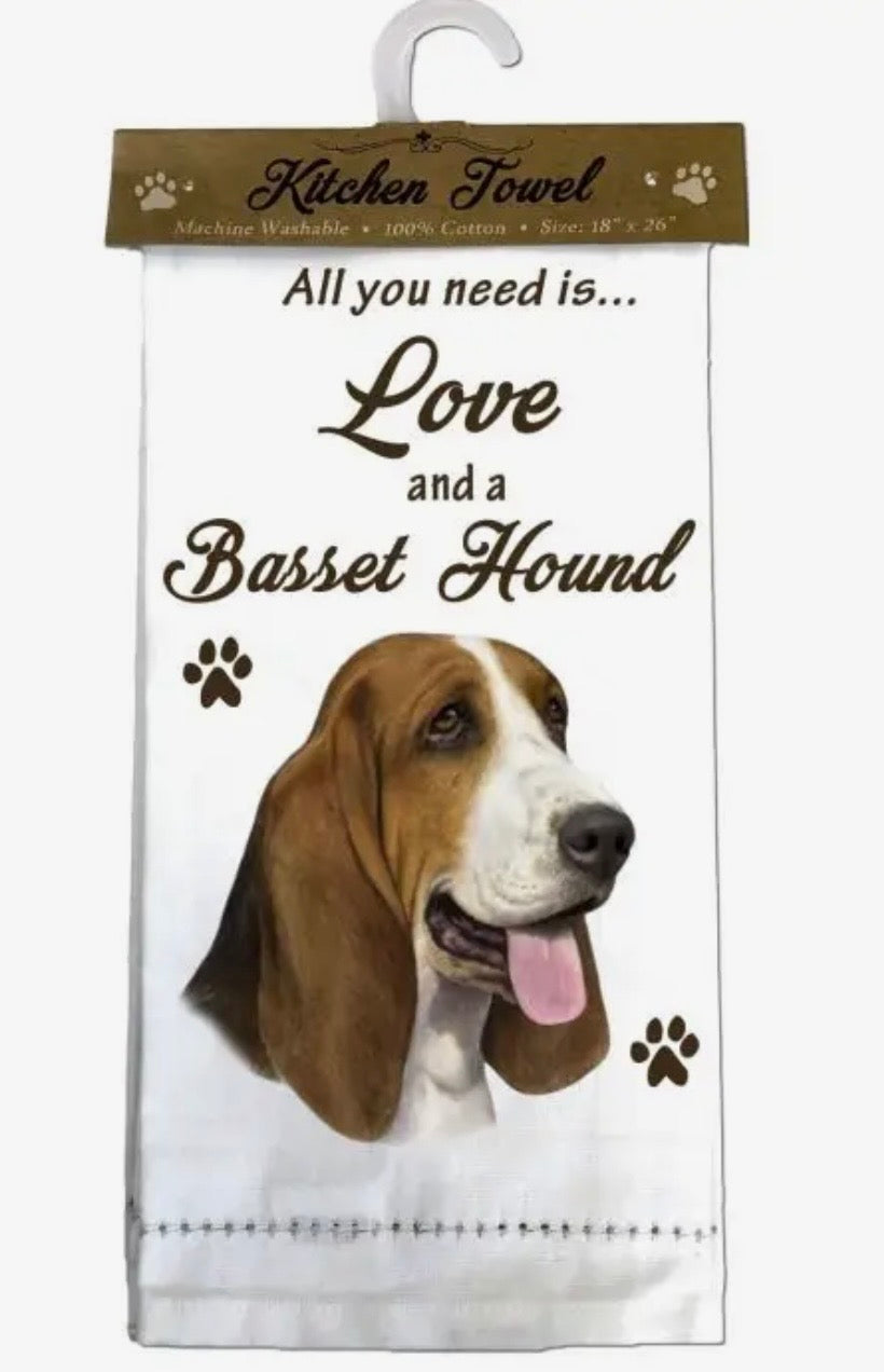 ALL YOU NEED IS LOVE & A DOG Kitchen Tea Towel By E&S Pets (Choose Breed)