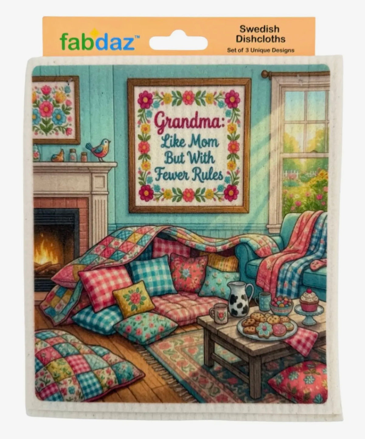 FUNNY GRANDMA SAYINGS Set Of 3 Swedish Dishcloths ‘Grandma’s Kitchen: Where Memories Are Made & Calories Don’t Count