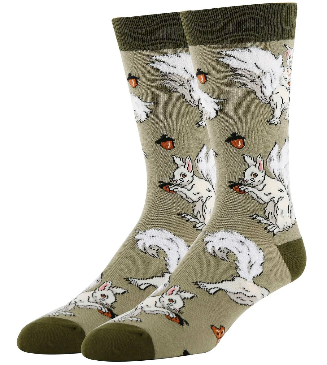 OOOH YEAH Brand Men’s WHITE FOX SQUIRREL Socks With ACORNS ‘NUTTY BUT NICE’ - Novelty Socks And Slippers