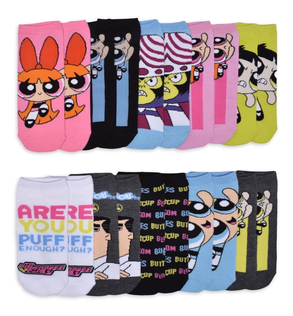 POWEPUFF GIRLS Ladies 10 Pair Of Ankle Socks 'ARE YOU PUFF ENOUGH' - Novelty Socks And Slippers