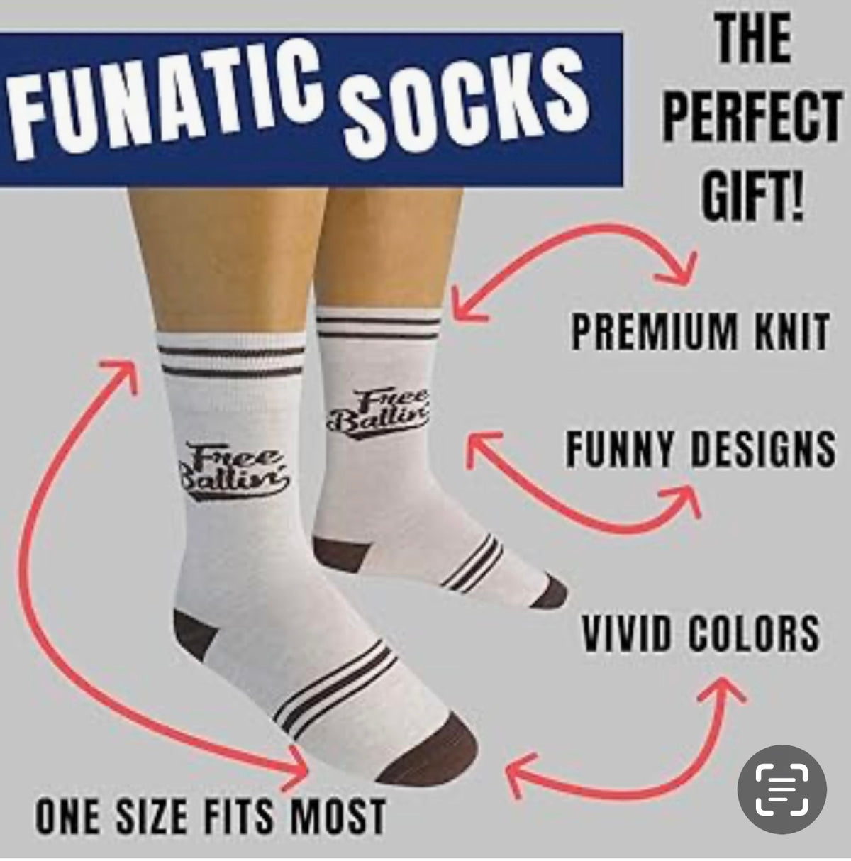 FUNATIC BRAND Unisex ‘FREE BALLIN’ Socks - Novelty Socks And Slippers