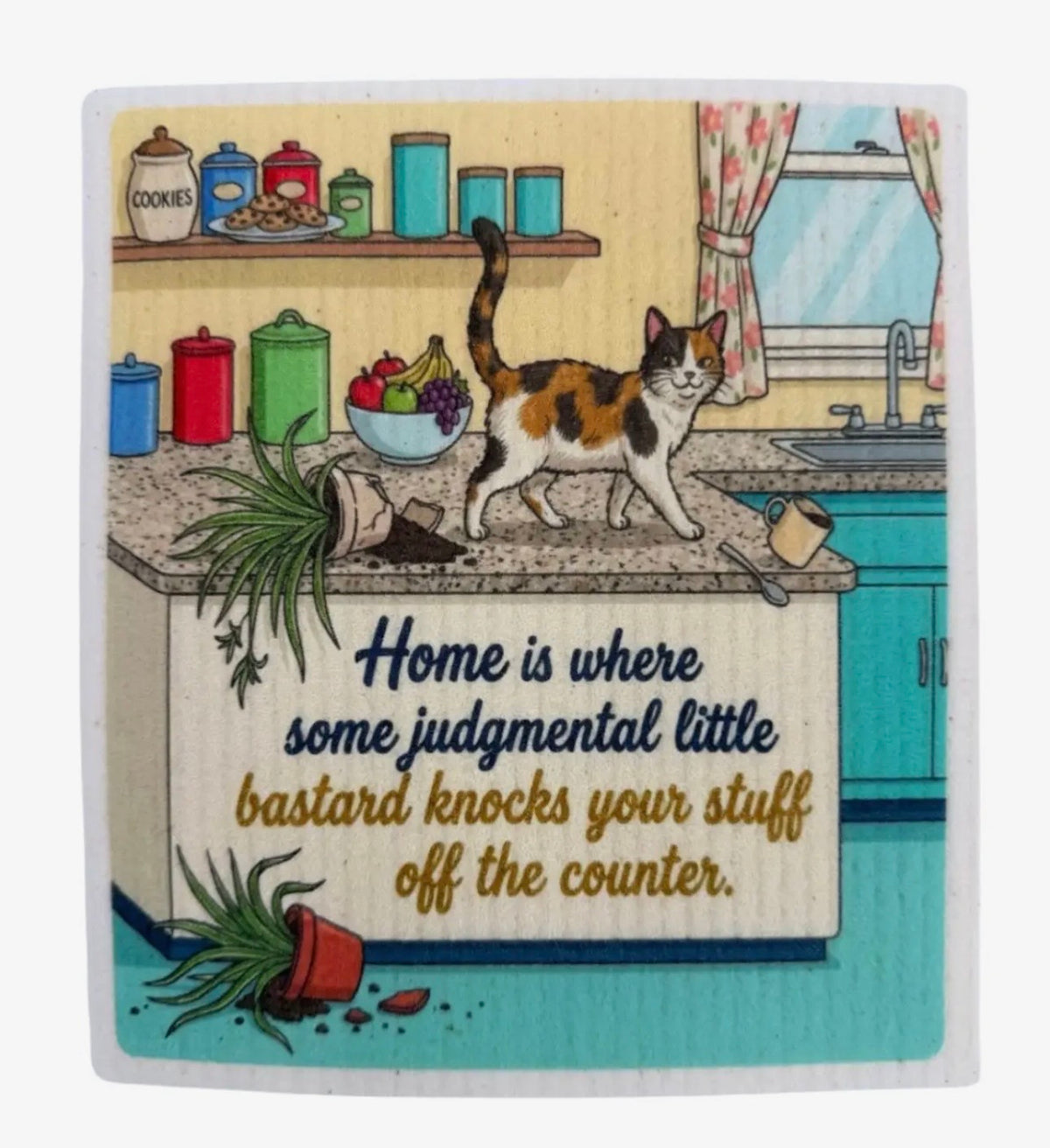 SASSY FUNNY CAT Sayings Set Of 3 Swedish Dishcloths ‘DOGS HAVE OWNERS. CATS HAVE STAFF. I KNOW MY PLACE’