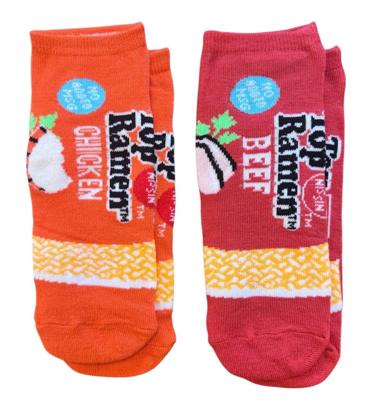 TOP RAMEN SOUP Ladies 2 Pair Of Ankle Socks Chicken & Beef ODD SOX Brand - Novelty Socks And Slippers
