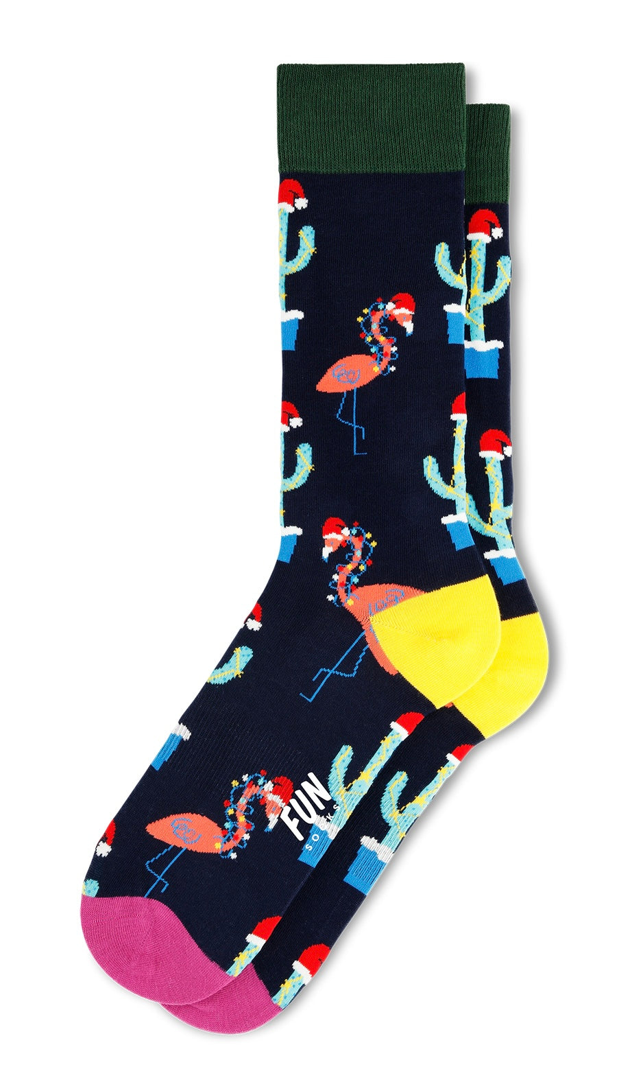 PINK FLAMINGO CHRISTMAS Men’s Socks With CACTUS PLANTS FUN SOCKS Brand