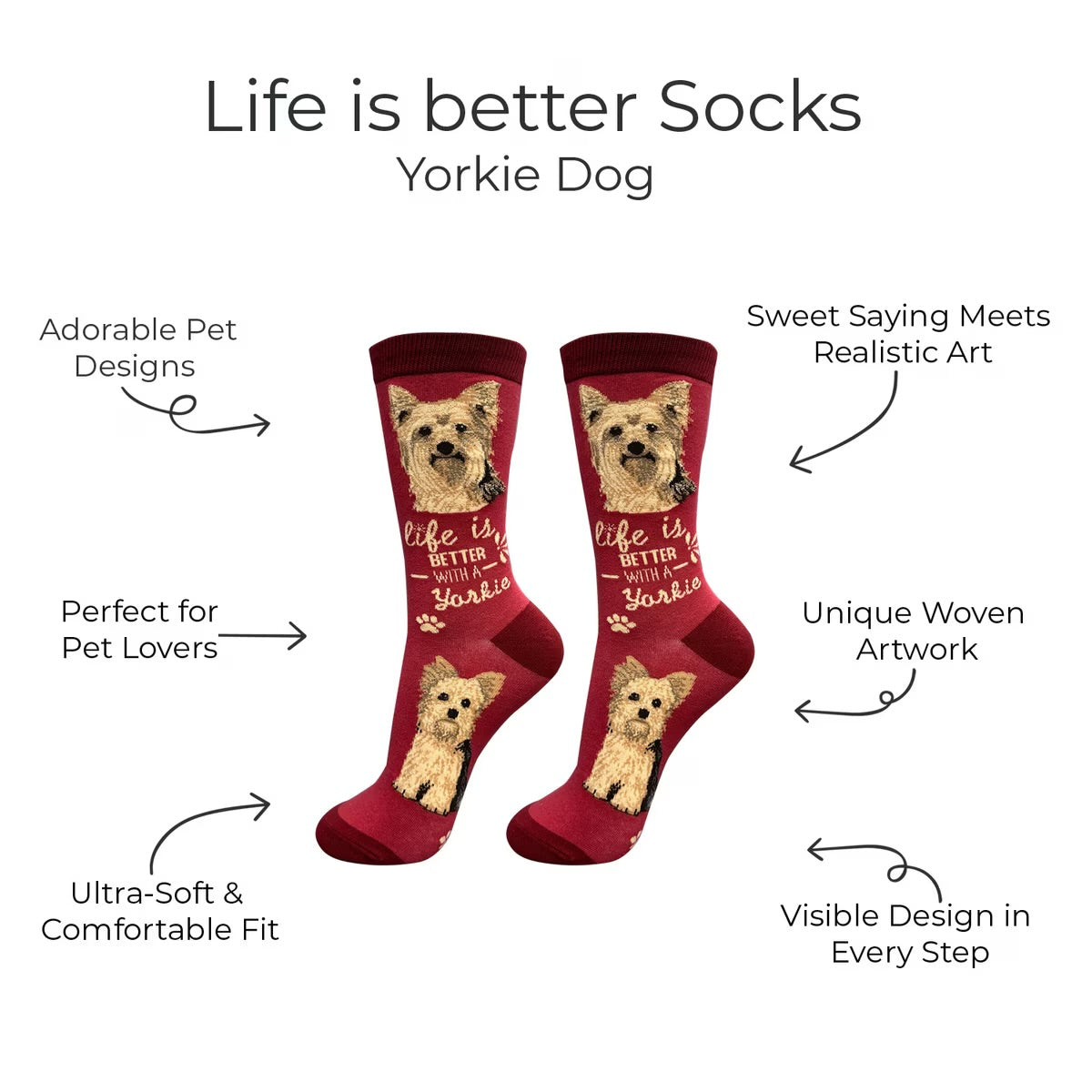 YORKIE Dog Adult Unisex Socks By E&S Pets Choose Style
