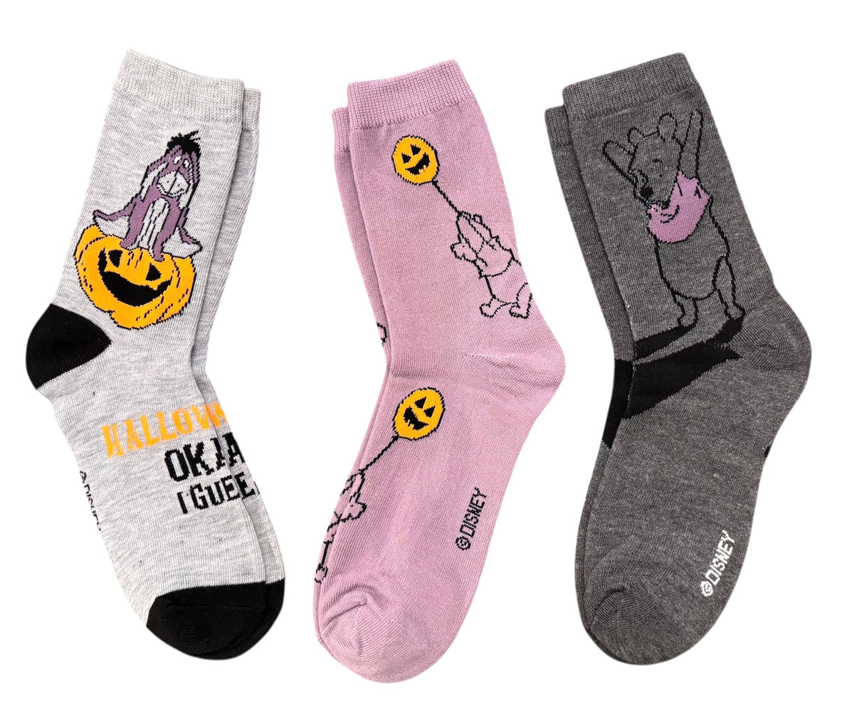 Disney WINNIE THE POOH LADIES HALLOWEEN 3 Pair Of Socks With EYEORE - Novelty Socks And Slippers