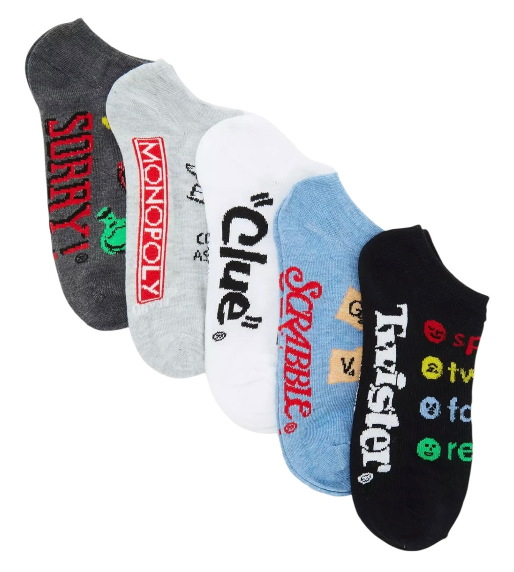 HASBRO GAMES Ladies 5 Pair No Show Socks OPERATION, CANDYLAND, TWISTER, CLUE - Novelty Socks And Slippers