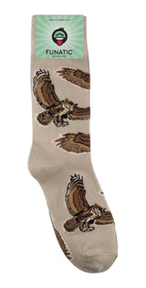 GREAT HORNED OWL Adult Unisex Socks FUNATIC Brand Owls All Over - Novelty Socks And Slippers