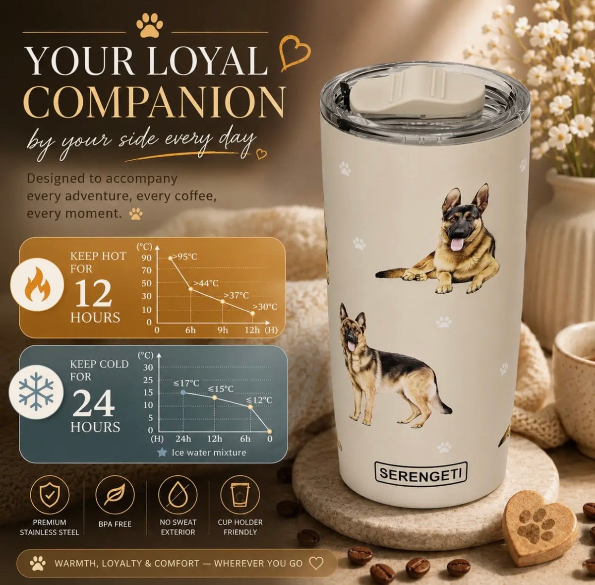 Dog & Cat Stainless Steel Ultimate 20 Oz. Hot & Cold Travel Mug Tumbler By E&S Pets (Choose From 40+ BREEDS)