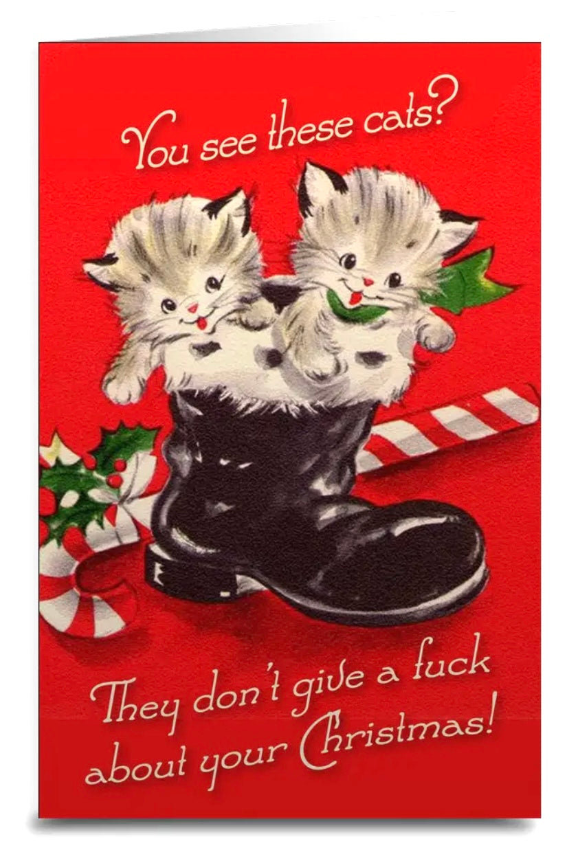 Sassy Christmas Greeting Card YOU SEE THESE CATS? THEY DON’T GIVE A FUCK ABOUT YOUR CHRISTMAS! - Novelty Socks And Slippers