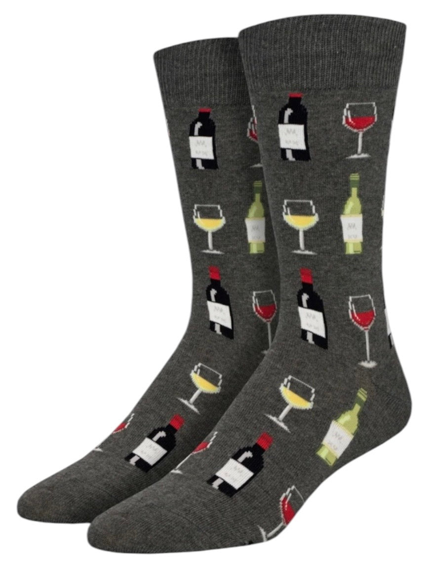 FINE WINE Men's Socks BOTTLES & GLASSES OF WINE SOCKSMITH Brand