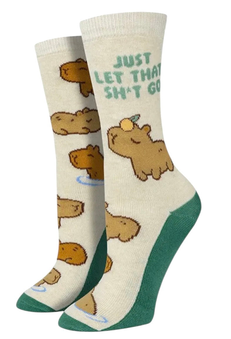 JUST LET THAT SH*T GO Ladies CAPYBARA Socks SOCK HARBOR Brand - Novelty Socks And Slippers